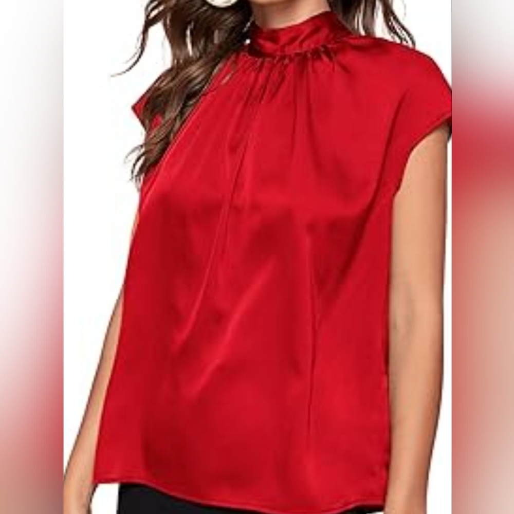 Harve Benardvintage‎ 90  Red Ruched Cap Sleeve Blouse